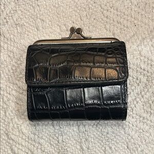 Patricia Nash Black Leather Croc-Embossed Wallet